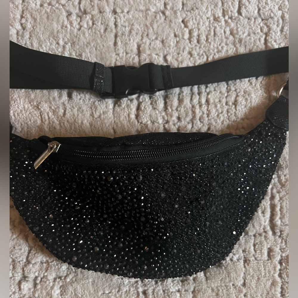 Black Rhinestone Belt Bag